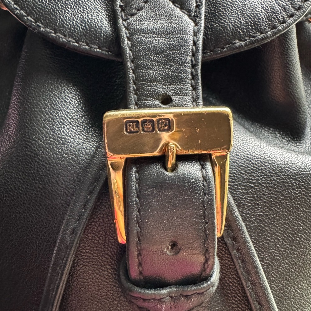 Ralph Lauren Black Leather Drawstring Backpack - Picture 3 of 14